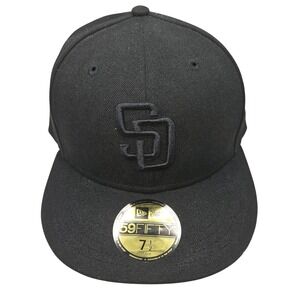 New Era 59FIFTY San Diego Padres Fitted Hat 7 1/2 Triple Black MLB Cap 12351324